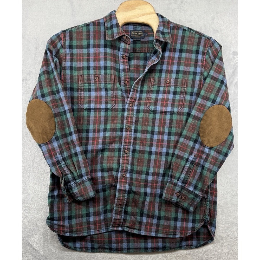 Pendleton Hawthorne Flannel Shirt Long Sleeve Plaid Elbow Patches‎ Men's Size XL